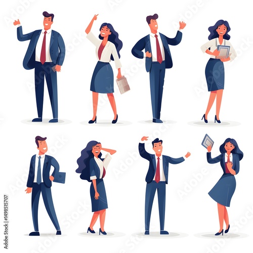 Confident People Flat Vector Illustrations Set for Professional Designs