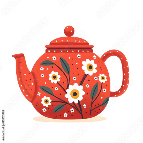 Colorful Ceramic Teapot Isolated on White Background - Kitchen Utensil Photography