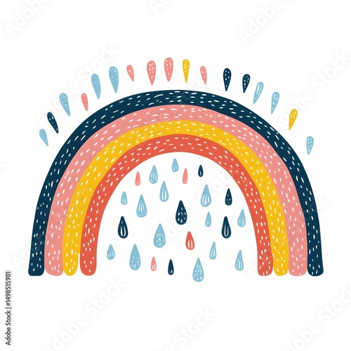Whimsical and colorful rainbow with magical charm isolated over white background