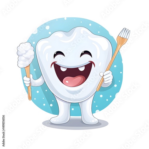 Professional Dental Healthy Teeth Brushing Itself Poster Illustration for Oral Hygiene Campaigns