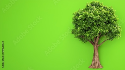 Pixel art tree with lush green leaves and a textured brown trunk stands against a solid bright green background. The image is clean, simple, and evokes a sense of nature and environmental themes.