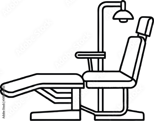 Line drawing of a dental chair and equipment vector illustration.