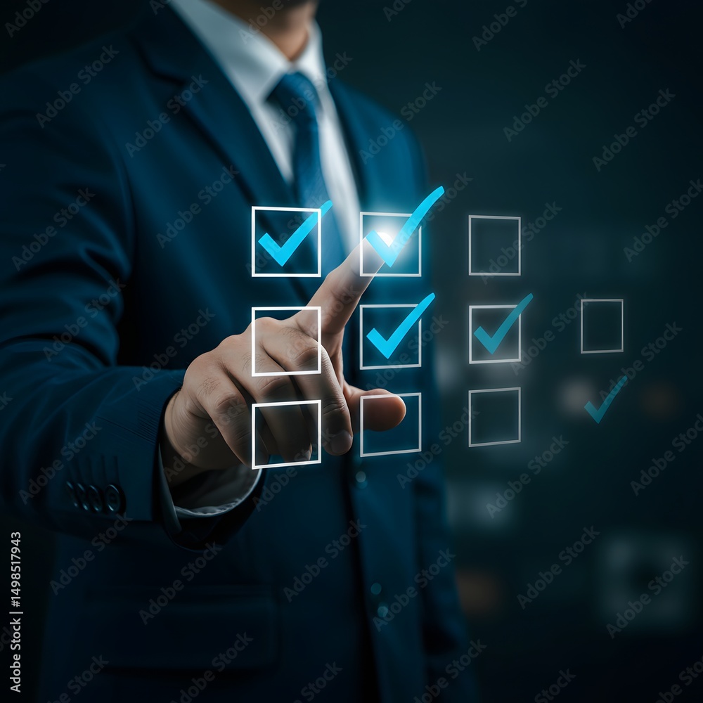 Businessman Completing Checklist Digital Task Management Success Concept