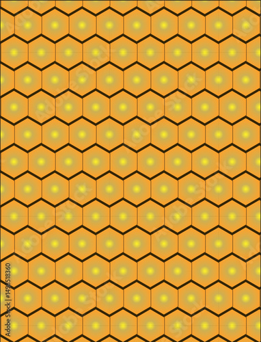 Honeycomb pattern illustration. Hexagons in shades of orange and yellow. Ideal for backgrounds, textures, or depicting organization and nature.