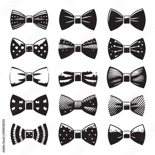 Black Color Bow Tie Silhouette Vector Illustration, Solid White Background. minimal vector design