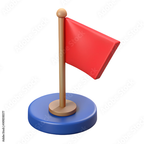 red flag marker 3d icon illustration, transparent background