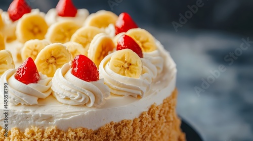 Wallpaper Mural Decadent banana cream cake with whipped topping and fresh strawberries Torontodigital.ca