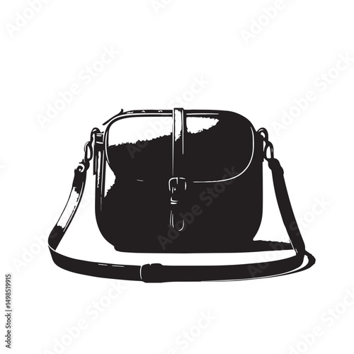 Black Color Crossbody Bag Silhouette Vector Illustration, Solid White Background. minimal vector design
