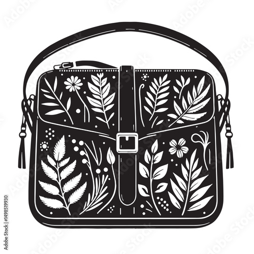 Black Color Crossbody Bag Silhouette Vector Illustration, Solid White Background. minimal vector design