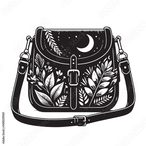 Black Color Crossbody Bag Silhouette Vector Illustration, Solid White Background. minimal vector design
