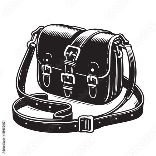 Black Color Crossbody Bag Silhouette Vector Illustration, Solid White Background. minimal vector design