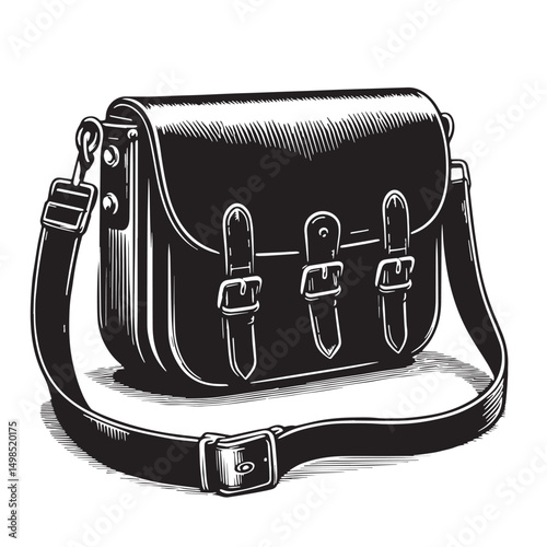 Black Color Crossbody Bag Silhouette Vector Illustration, Solid White Background. minimal vector design