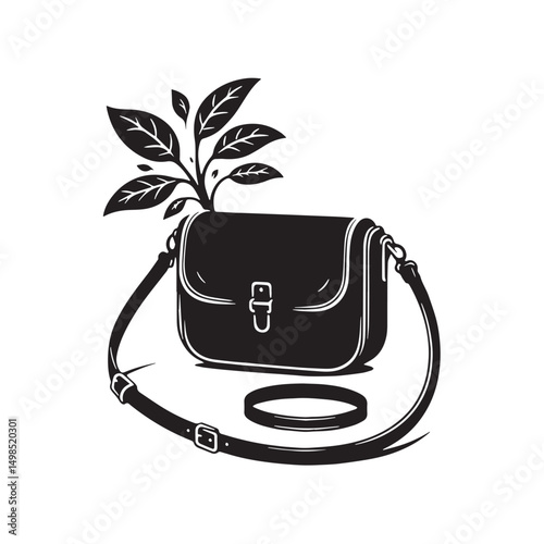 Black Color Crossbody Bag Silhouette Vector Illustration, Solid White Background. minimal vector design