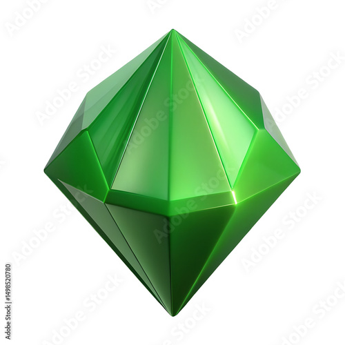 green crystal gem 3d icon illustration, transparent background