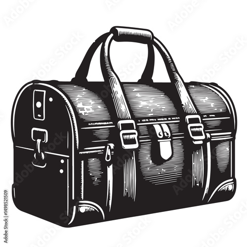 Black Color Duffel Bag Silhouette Vector Illustration, Solid White Background. minimal vector design