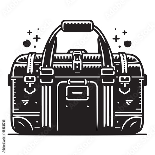 Black Color Duffel Bag Silhouette Vector Illustration, Solid White Background. minimal vector design