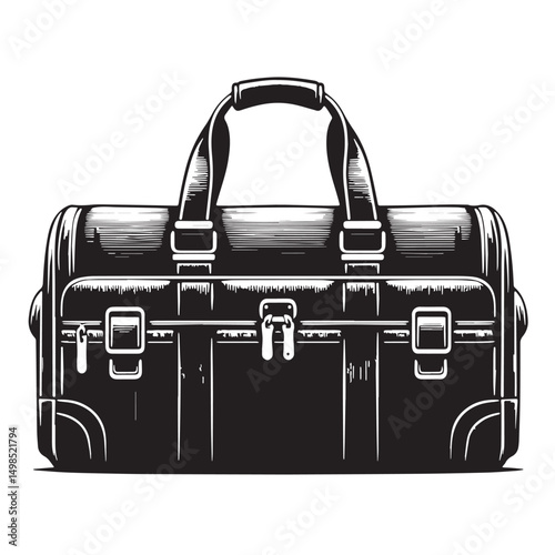 Black Color Duffel Bag Silhouette Vector Illustration, Solid White Background. minimal vector design