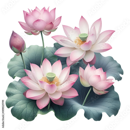 Cutout lotus flower on transparent background