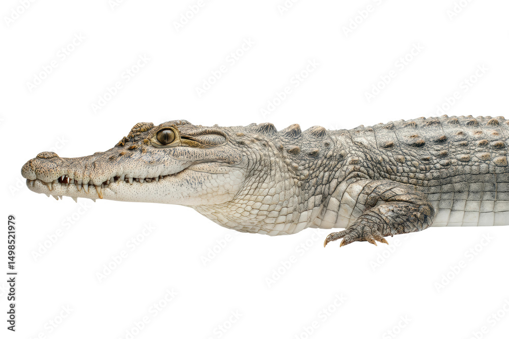 Fototapeta premium Close-up of a crocodile isolated on black background, cut out