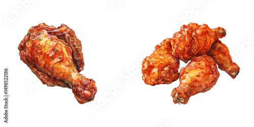 spicy fried chicken watercolor vector illustration