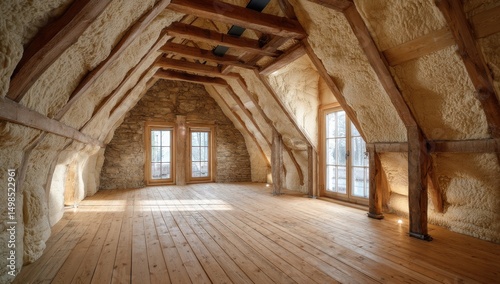 Attic interior insulation wooden beams architecture windows
