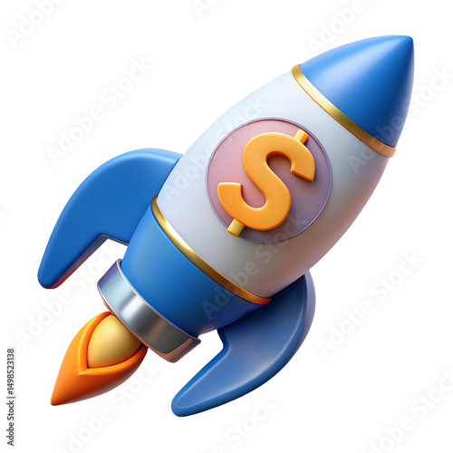 rocket dollar boost 3d icon illustration, transparent background