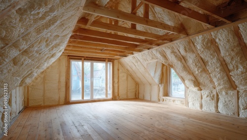 Attic insulation with spray foam and wood