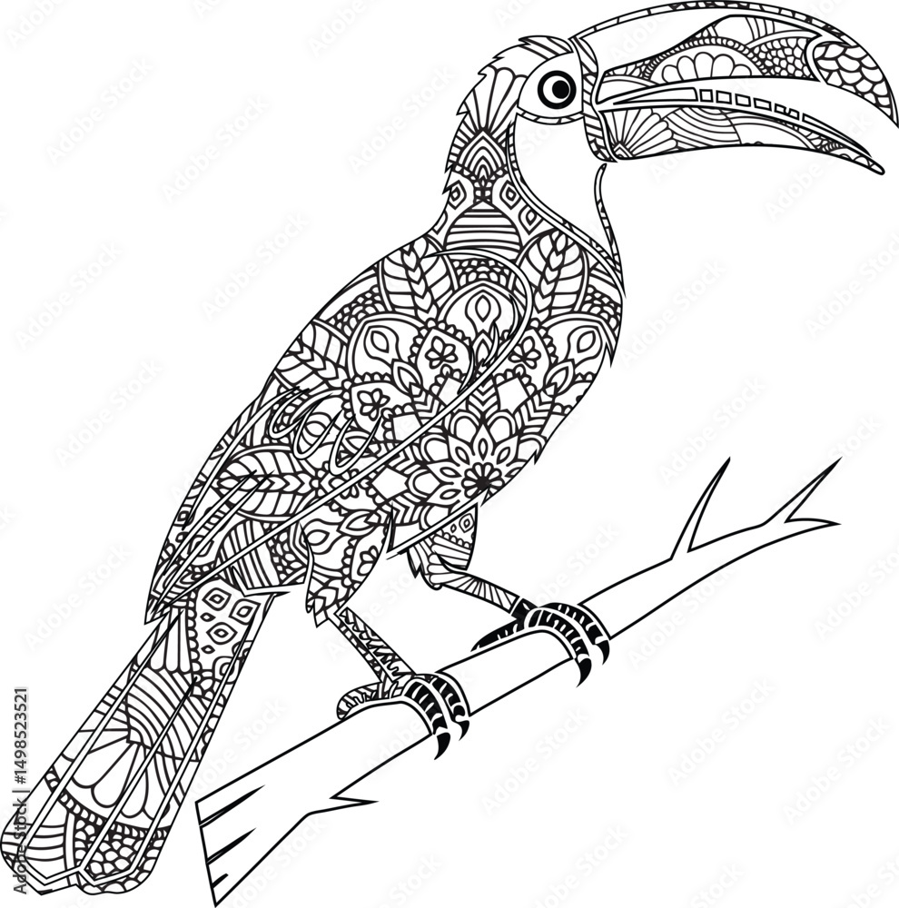 Obraz premium Intricate Line Art Toucan Bird Illustration Adult Coloring Page Design