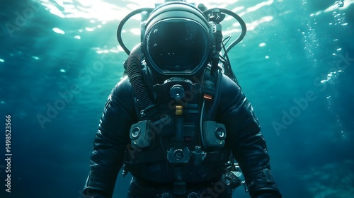 Wallpaper Mural Cybernetic deep-sea diver exploring an alien underwater cave Torontodigital.ca