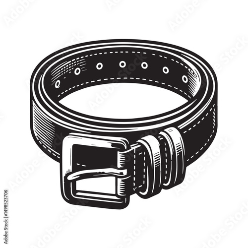 Black Color Leather Belt Silhouette Vector Illustration, Solid White Background. minimal vector design