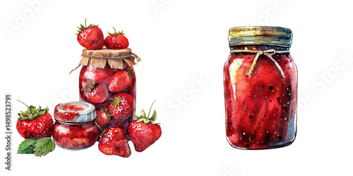strawberry jam watercolor vector illustration