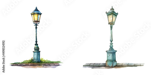 street light watercolor vector illustration
