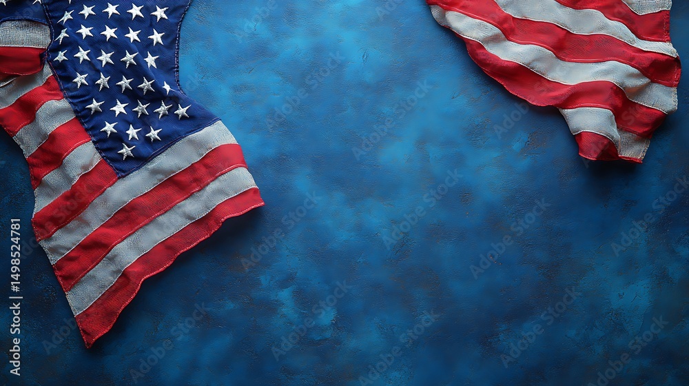 Obraz premium American flag detail against blue background for patriotic concepts and independence day