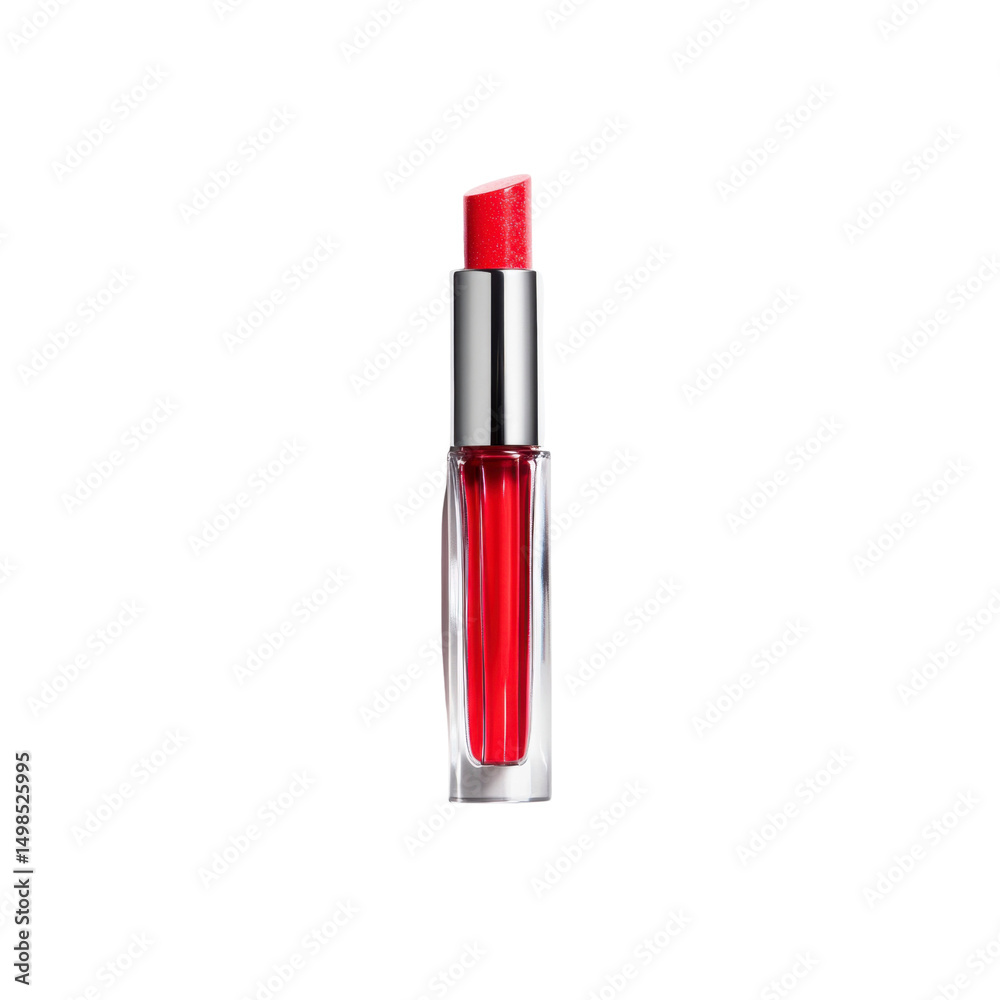 Obraz premium Vibrant Red Lipstick in Sleek Glass Container