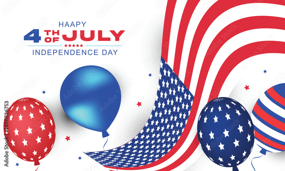 Obraz premium 4th of July poster template. USA Independence Day celebration with American flag and balloons 
