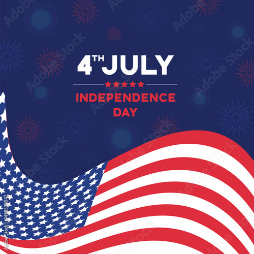 USA 4th of July Independence Day design of American flag with fireworks