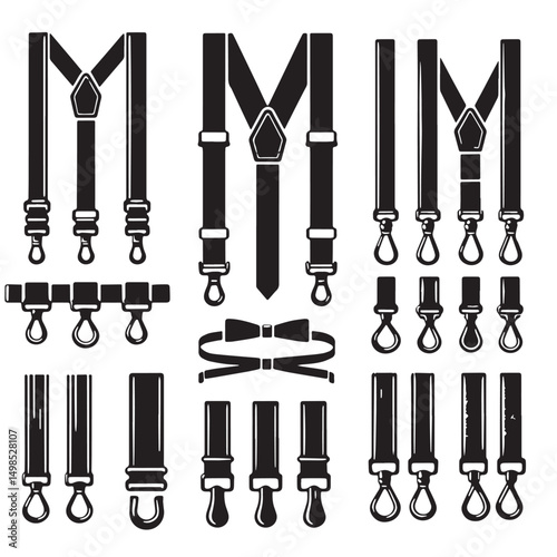 Black Color Suspenders Silhouette Vector Illustration, Solid White Background. minimal vector design
