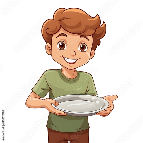 Illustration of a Young Boy Holding a Tray: Creative Concept for Childcare Activities photo