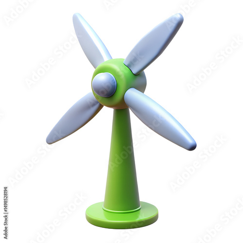 white wind turbine 3d icon illustration, transparent background