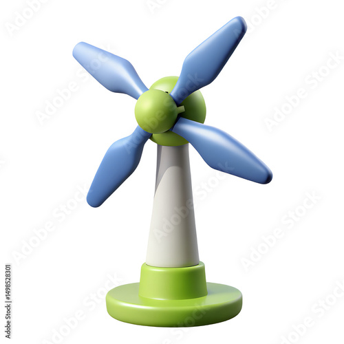 wind turbine 3d icon illustration, transparent background
