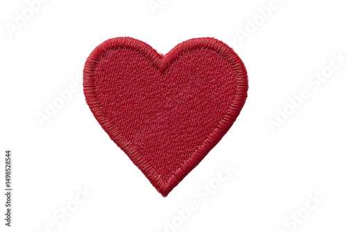 Red embroidered heart patch with textured fabric finish, cut out