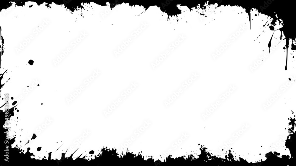 Naklejka premium Grunge Black Ink Splatter Frame with White Center Background