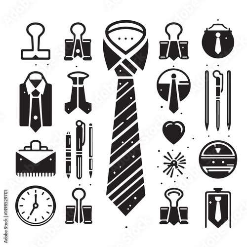 Black Color Tie Clip Silhouette Vector Illustration, Solid White Background. minimal vector design