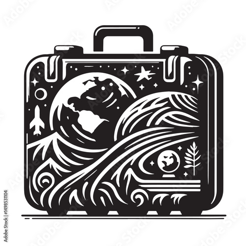 Black Color Travel Bag Silhouette Vector Illustration, Solid White Background. minimal vector design