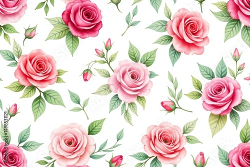 Delicate watercolor roses & leaves, repeating pattern, floral pattern, subtle, watercolor