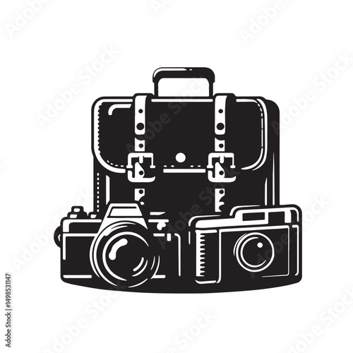 Black Color Travel Bag Silhouette Vector Illustration, Solid White Background. minimal vector design