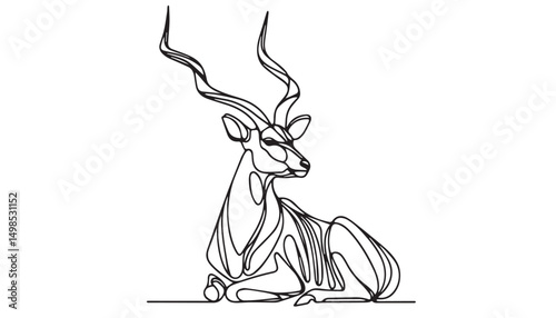 Continuous one single minimal line drawing Greater kudu
