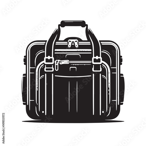 Black Color Travel Bag Silhouette Vector Illustration, Solid White Background. minimal vector design