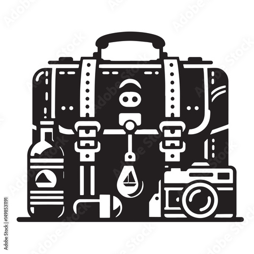 Black Color Travel Bag Silhouette Vector Illustration, Solid White Background. minimal vector design