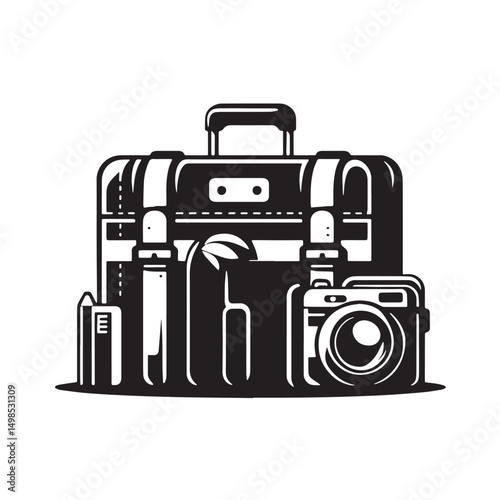 Black Color Travel Bag Silhouette Vector Illustration, Solid White Background. minimal vector design